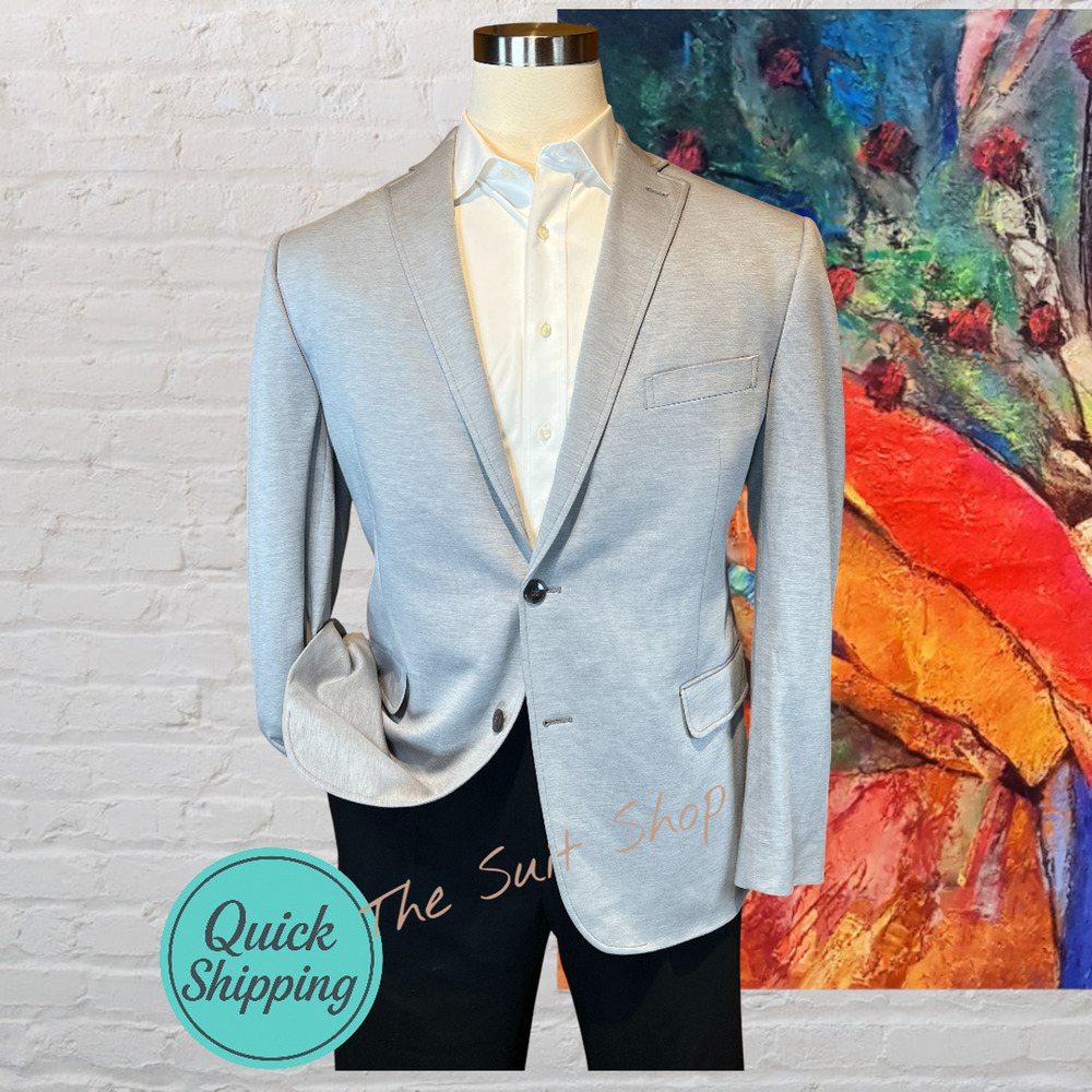 New Calvin Klein 46R Mens Heather Gray Cotton Blend Casual Blazer Unconstructed